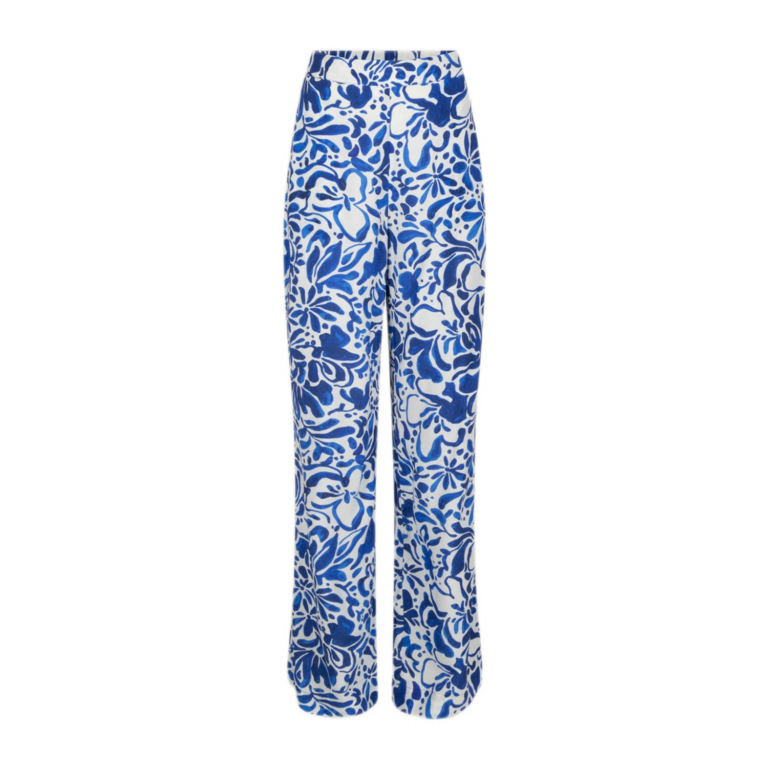 JANSEN AMSTERDAM Dames Broeken Wbf429 Woven Printed Wide Long Pants Blauw