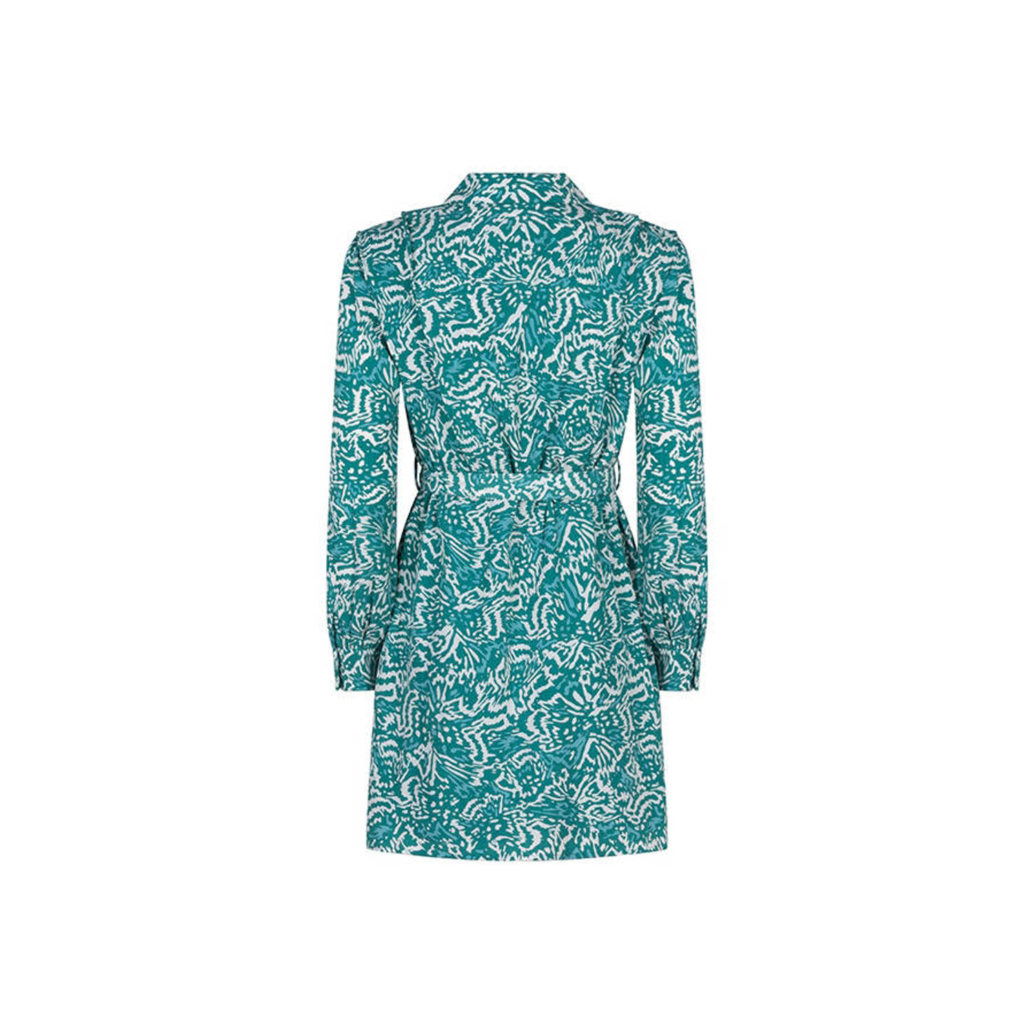 Lofty Manner jurk Kali met all over print en ruches turquoise wit