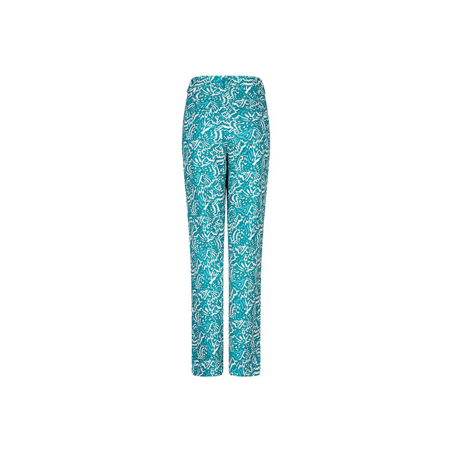 Lofty Manner high waist straight fit pantalon Mabel met all over print blauw wit