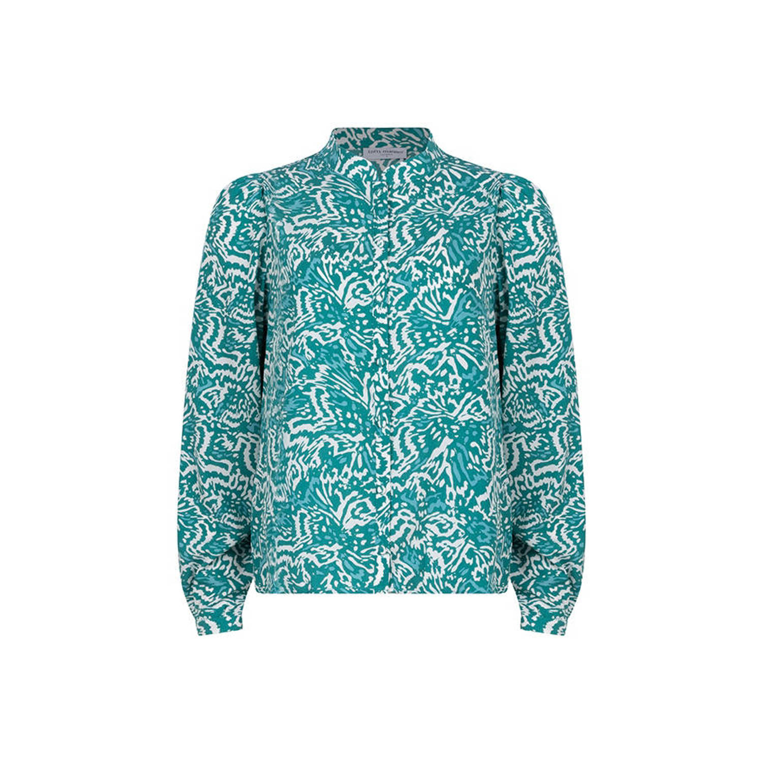 Lofty Manner blouse Char met all over print petrol blauw ecru