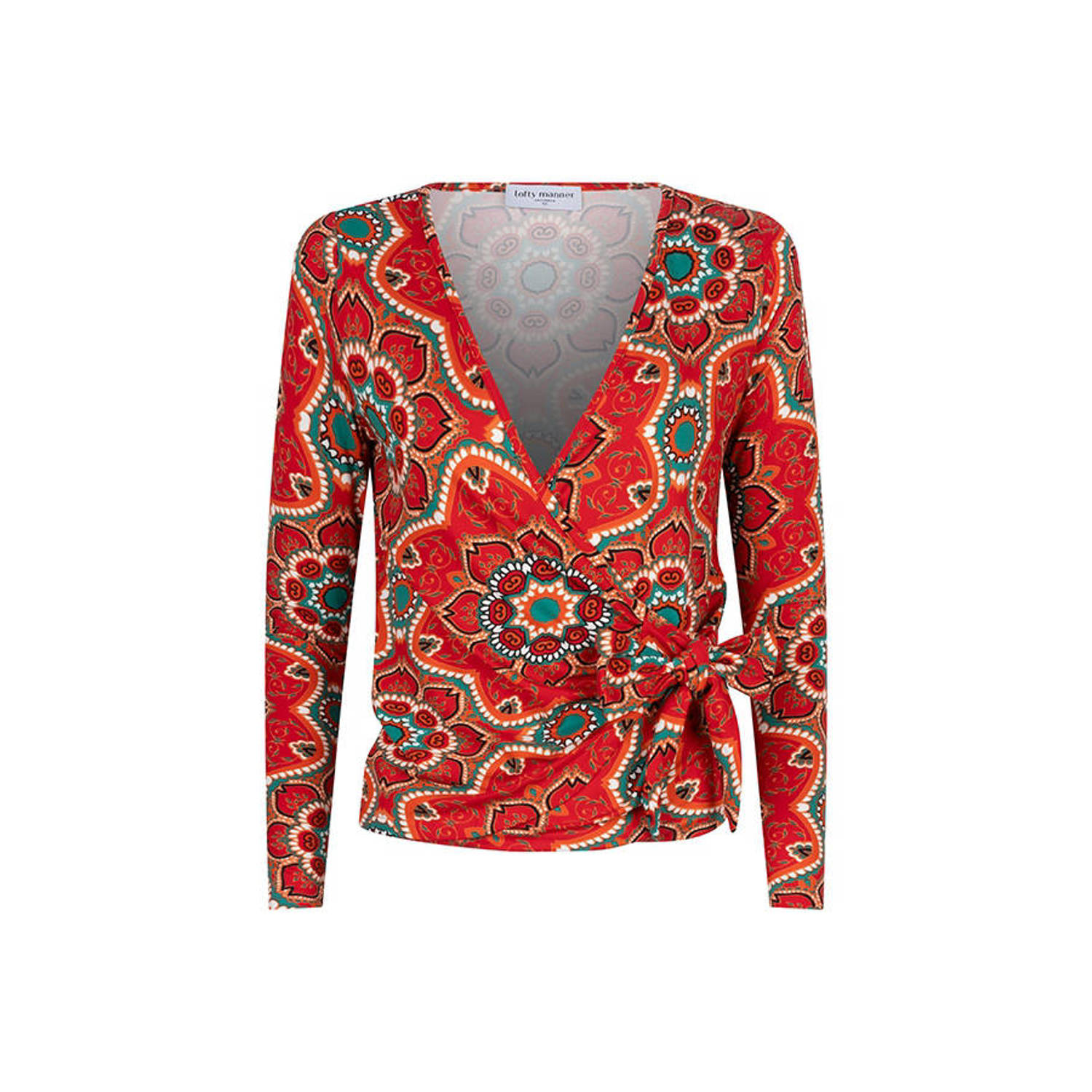 Lofty Manner top Raelle met all over print en overslag detail rood ecru blauw