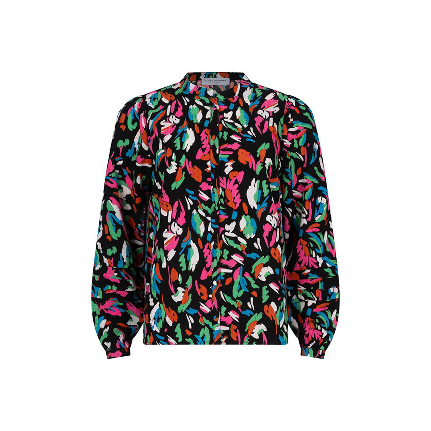 Lofty Manner blouse Orla met all over print en plooien zwart roze
