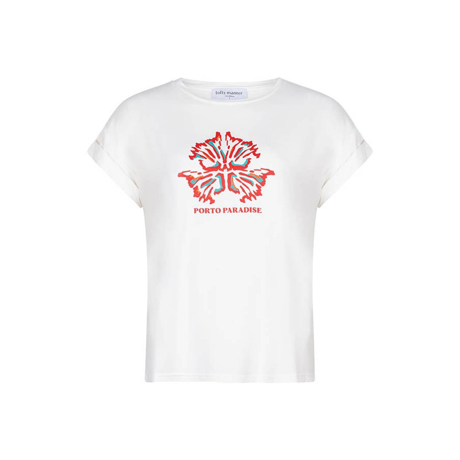 Lofty Manner T-shirt Davie met printopdruk wit rood