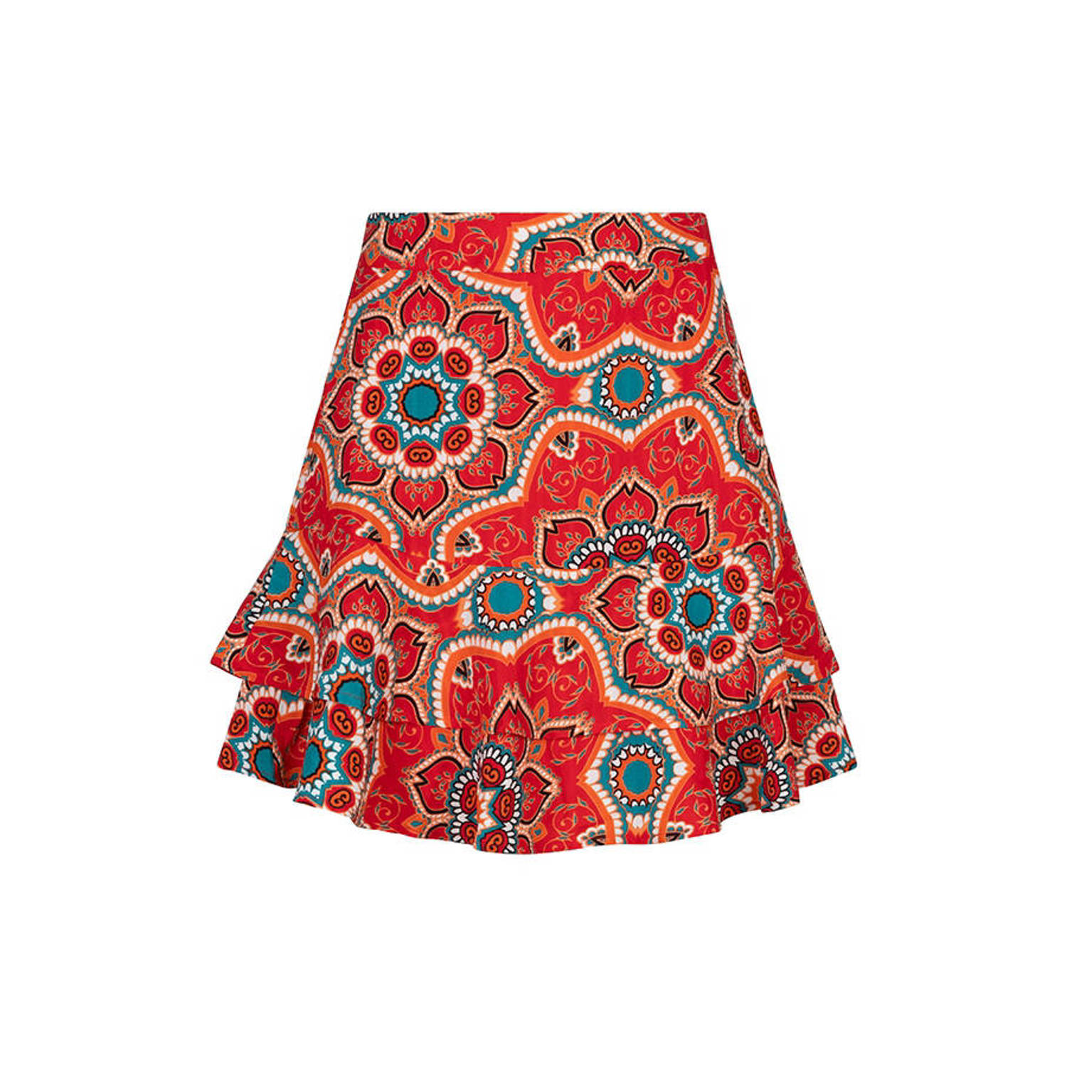 Lofty Manner rok Leona met all over print en volant rood ecru blauw