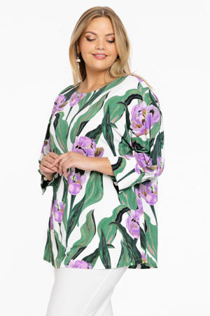gebloemde top groen/ paars