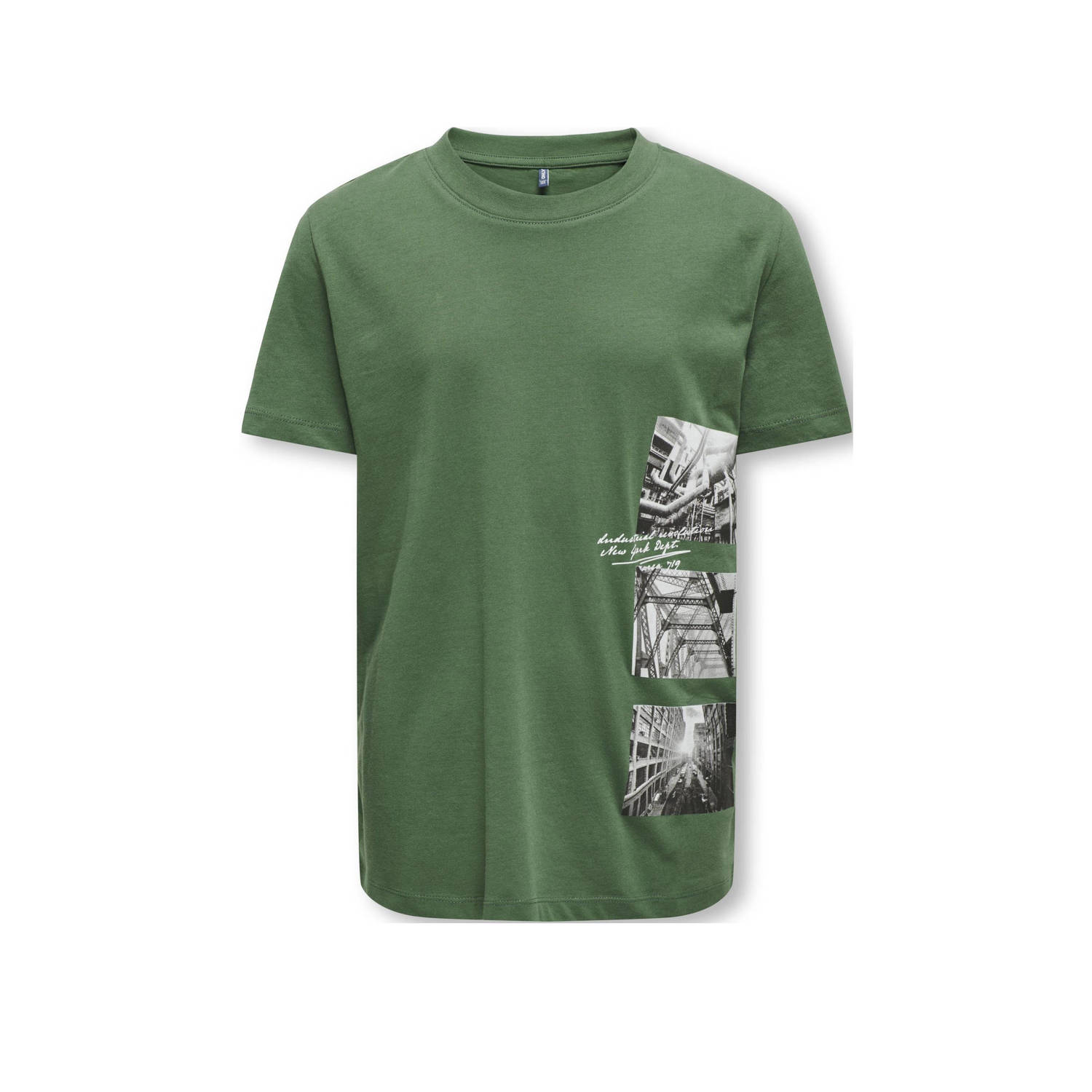 Only KIDS BOY T-shirt KOBTOMMI met printopdruk groen Jongens Katoen Ronde hals 134 140