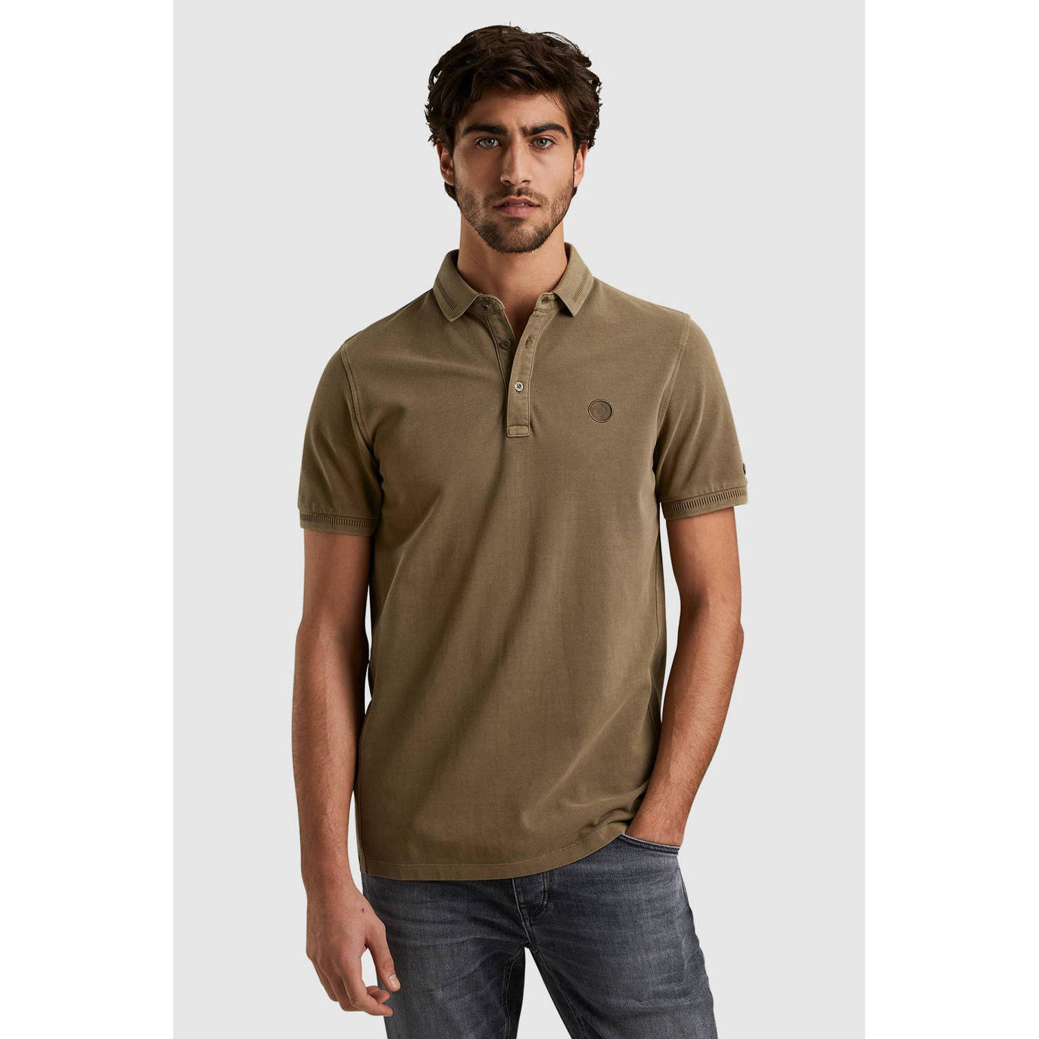 Cast Iron slim fit polo met logo kaki