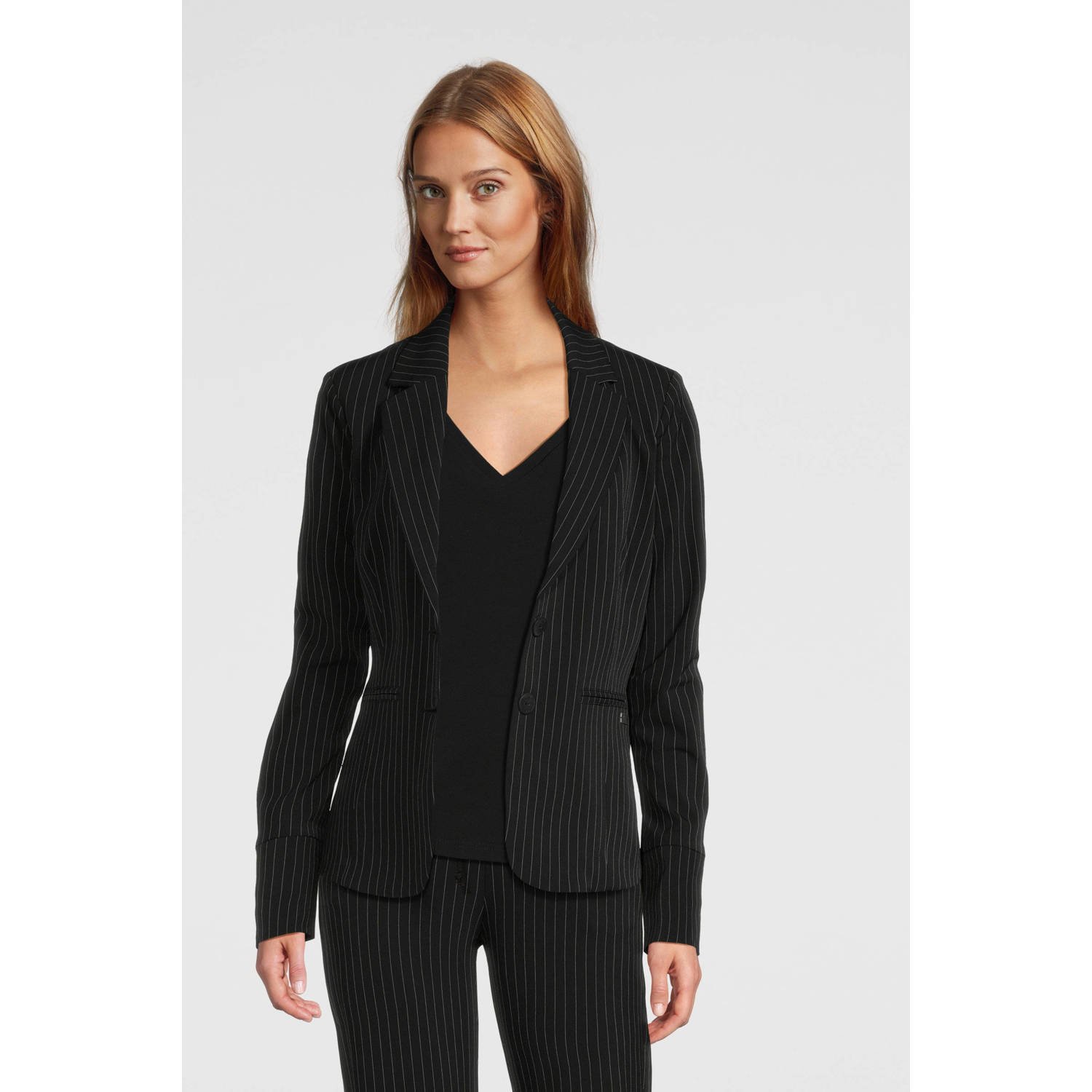 TQ-Amsterdam gestreepte getailleerde blazer Manja V zwart
