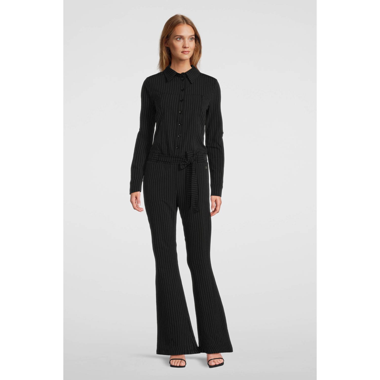 TQ-Amsterdam gestreepte jumpsuit Mara LS zwart