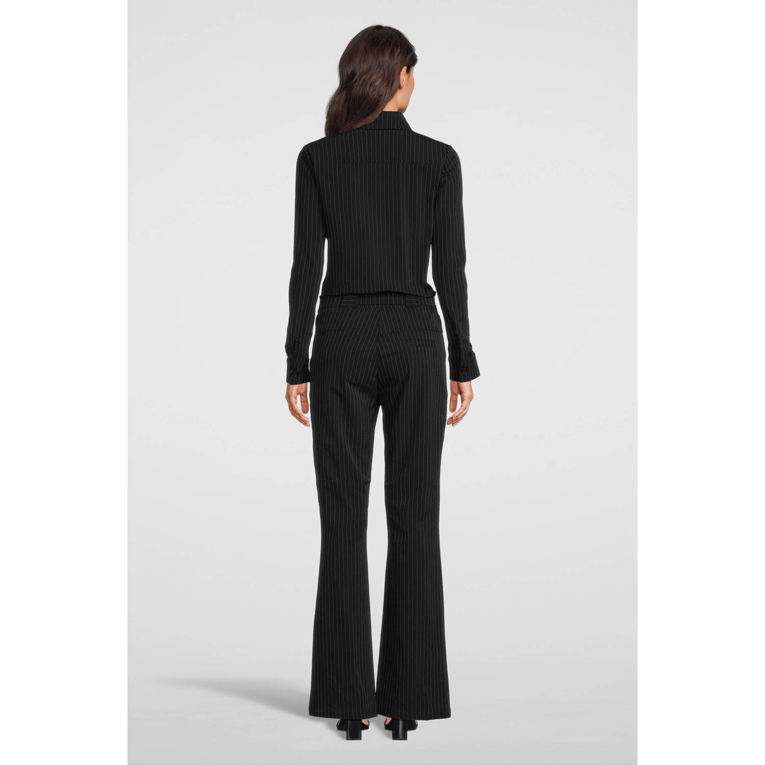 TQ-Amsterdam gestreepte jumpsuit Mara LS zwart