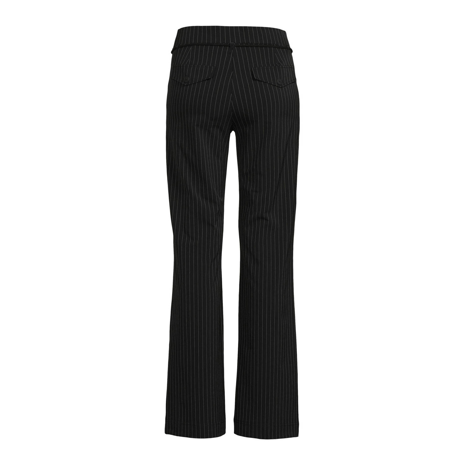 TQ-Amsterdam gestreepte straight fit pantalon Romee zwart