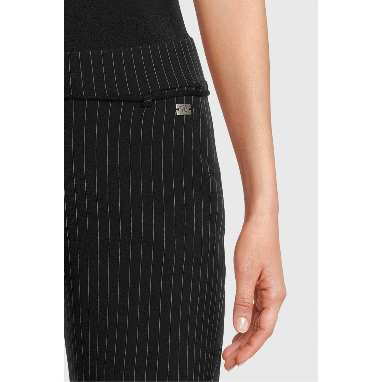 TQ-Amsterdam gestreepte straight fit pantalon Romee zwart