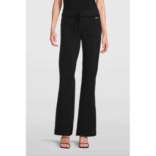 TQ-Amsterdam gestreepte straight fit pantalon Romee zwart afbeelding