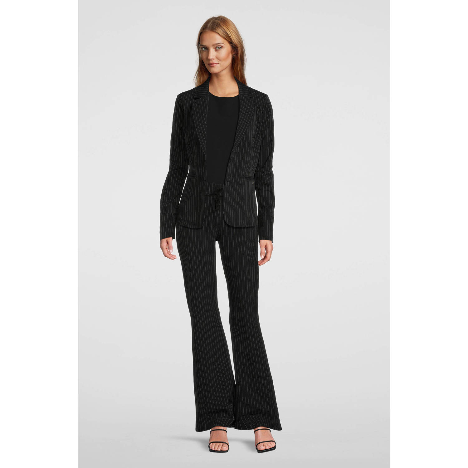 TQ-Amsterdam gestreepte straight fit pantalon Romee zwart