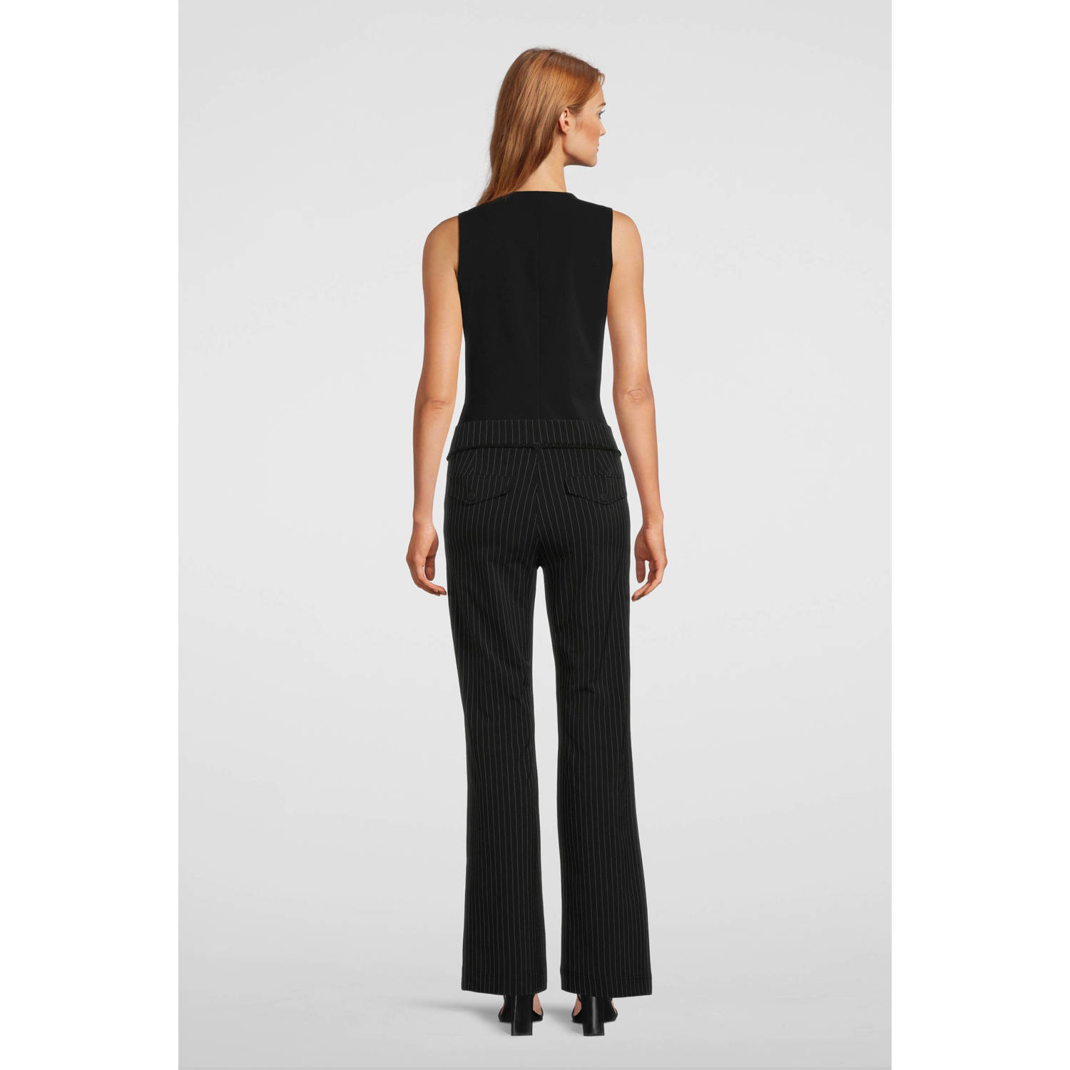 TQ-Amsterdam gestreepte straight fit pantalon Romee zwart