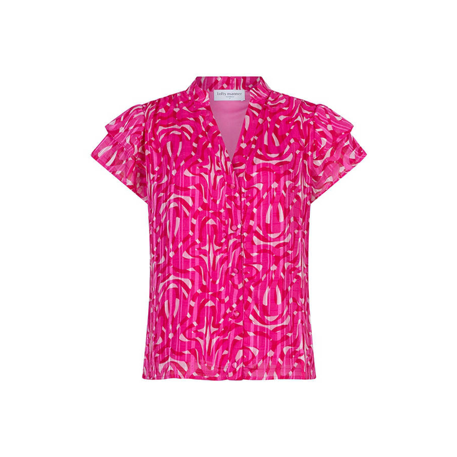 Lofty Manner blouse met all over print en ruches roze