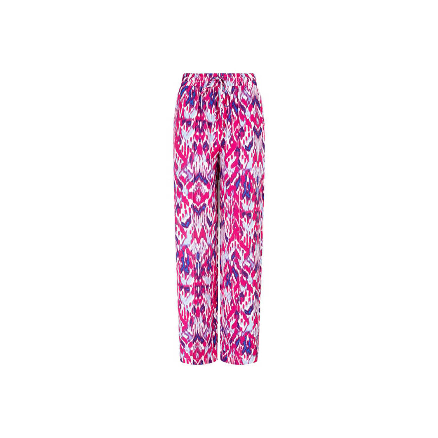 Lofty Manner high waist wide leg pantalon Maggie met all over print fuchsia blauw ecru