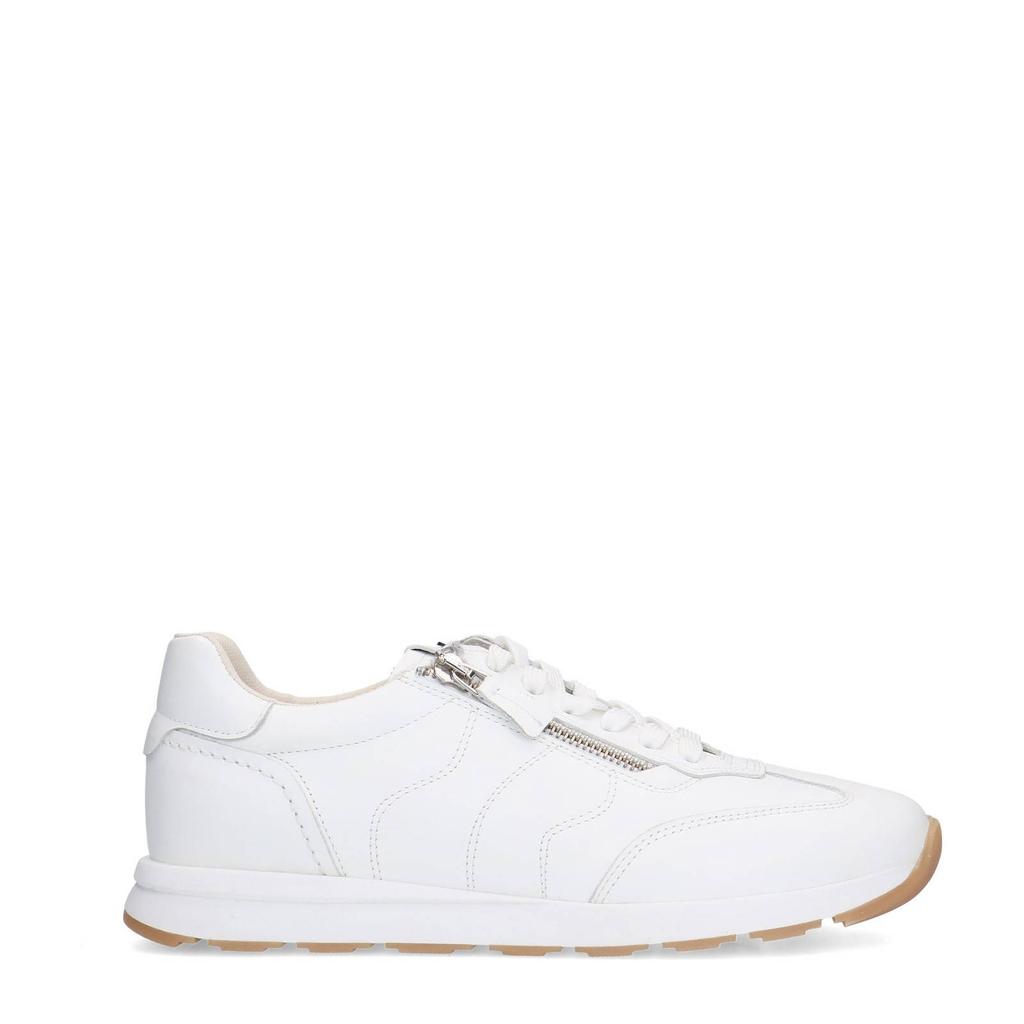 Witte dames No Stress leren sneakers met rits- en vetersluiting en effen