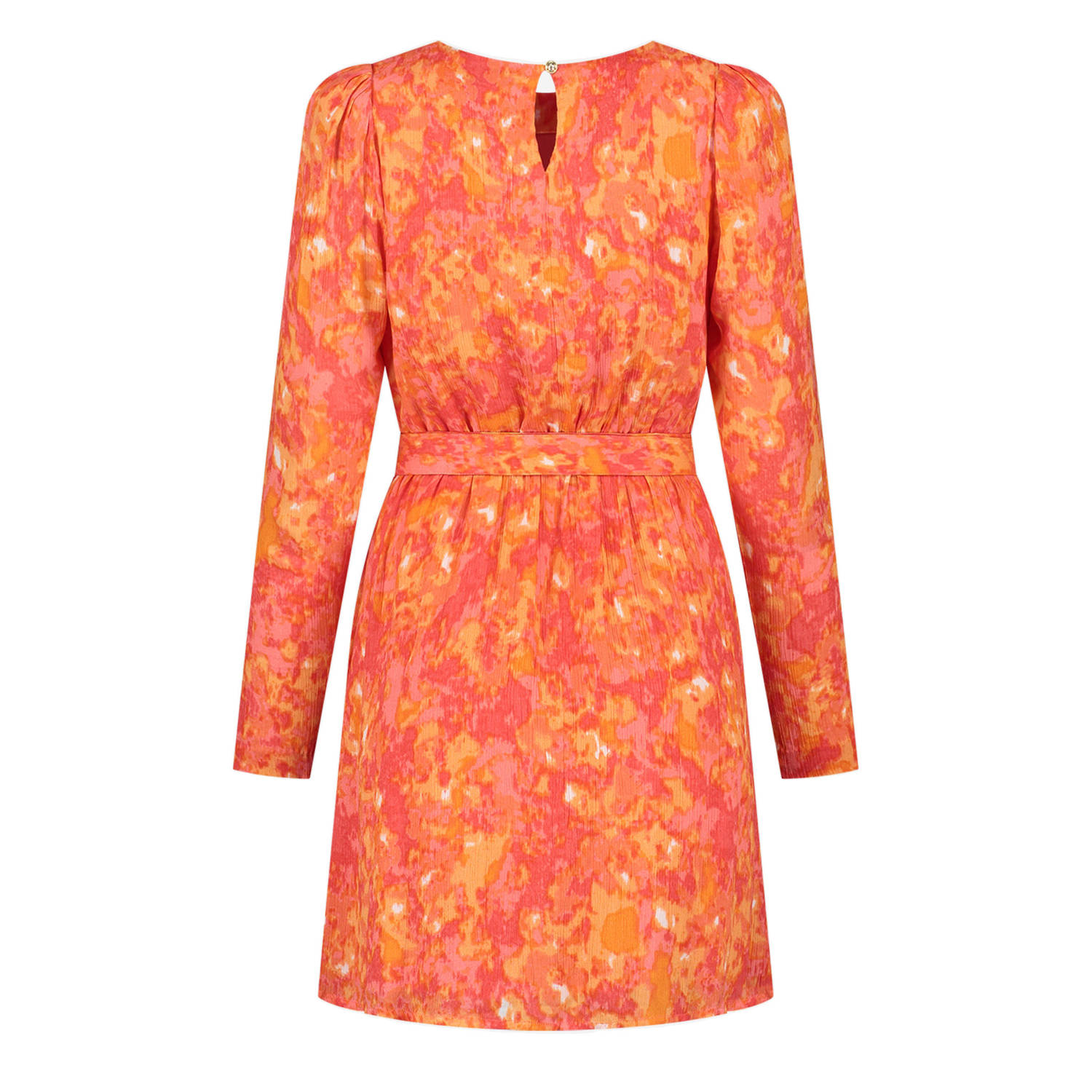 Fifth House jurk Avery met all over print en open detail koraalrood geel oranje