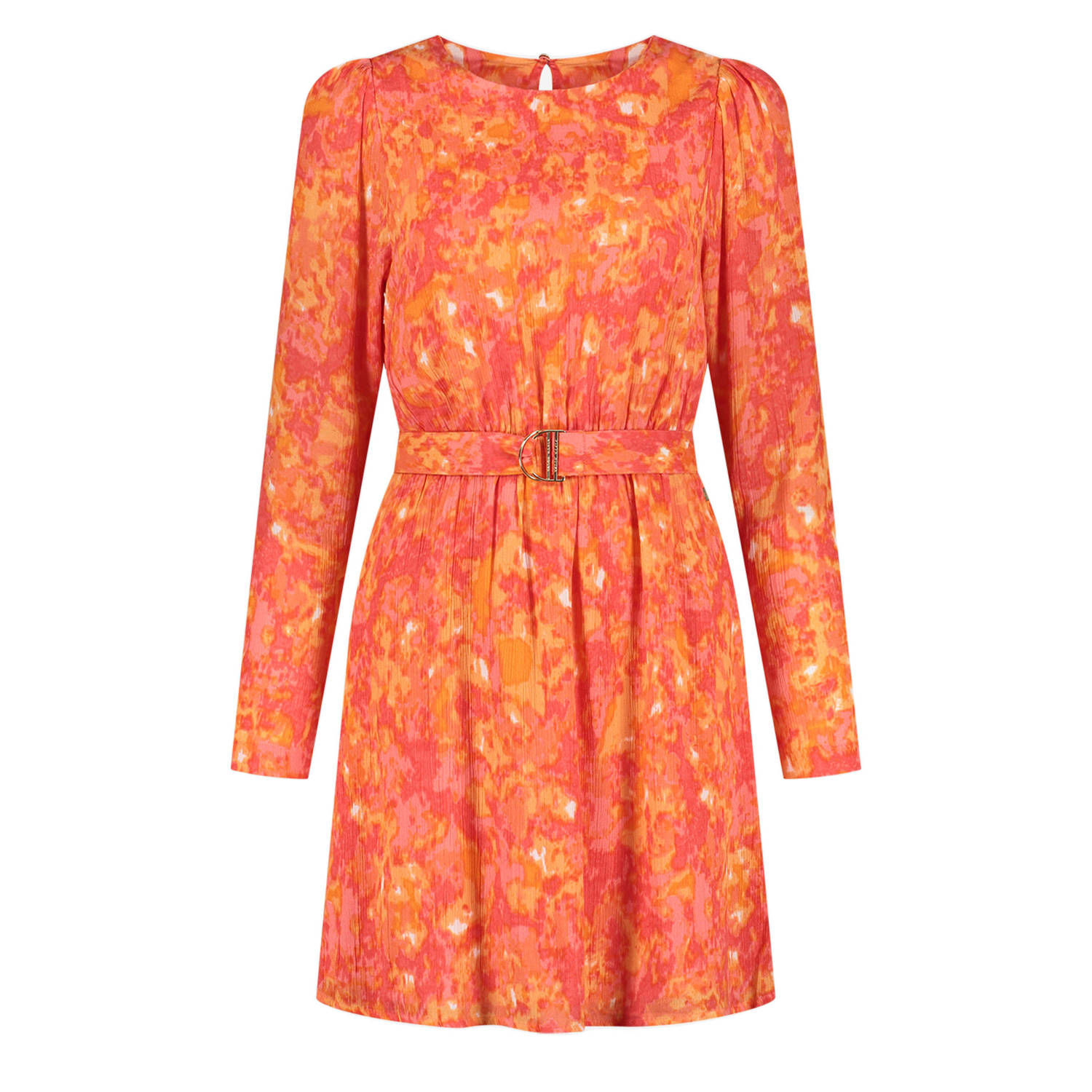 Fifth House jurk Avery met all over print en open detail koraalrood geel oranje