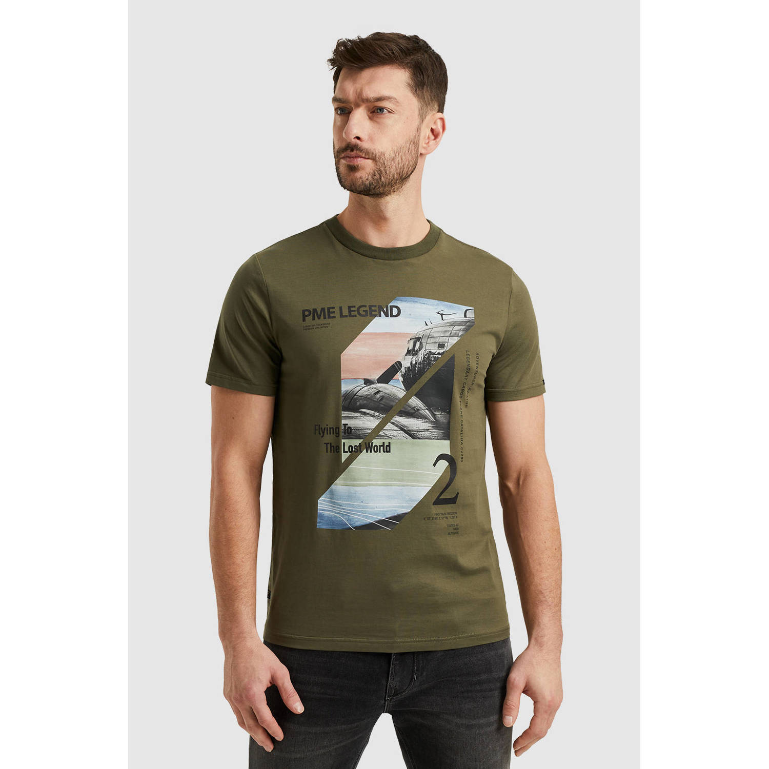 PME Legend T-shirt met printopdruk olijfgroen