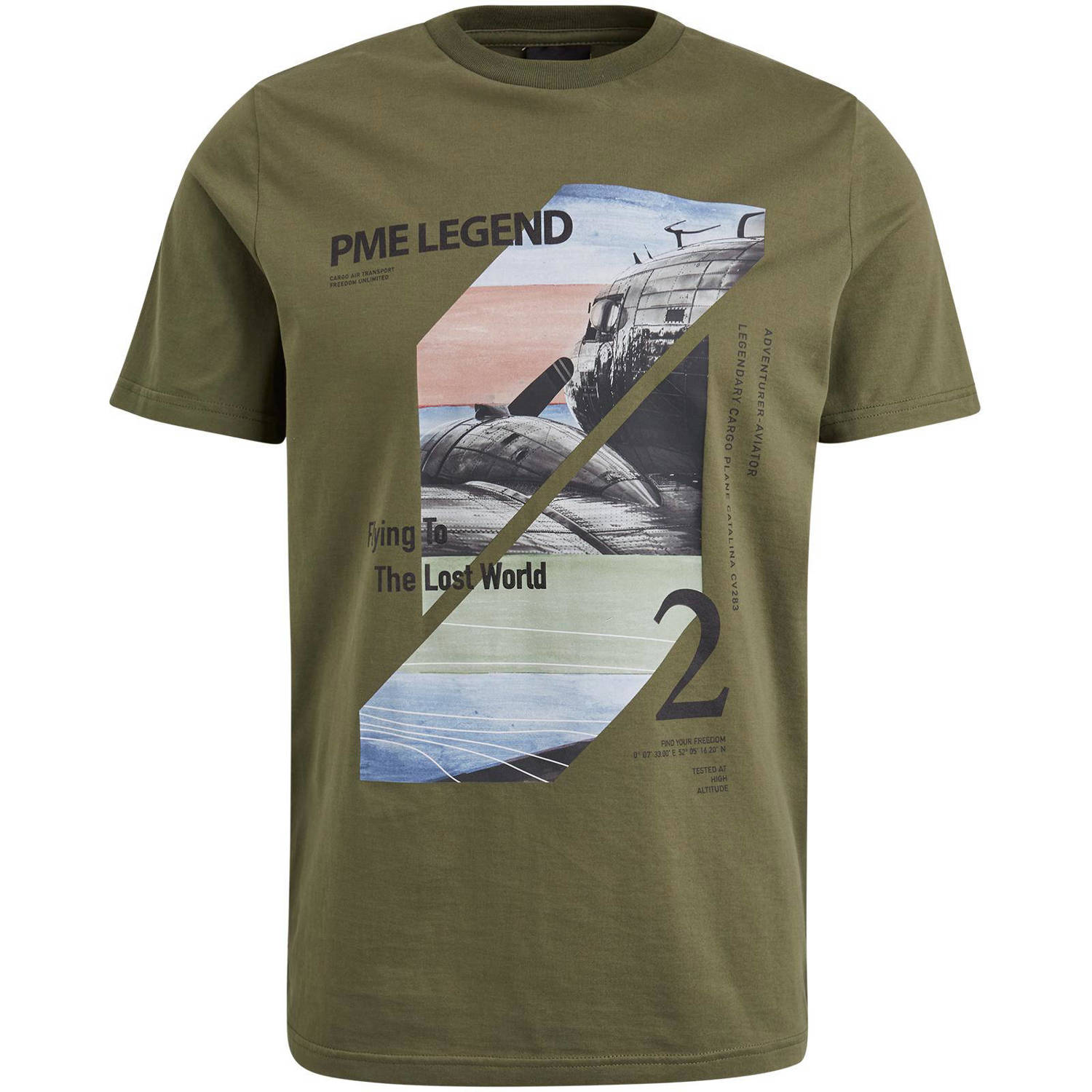 PME Legend T-shirt met printopdruk olijfgroen