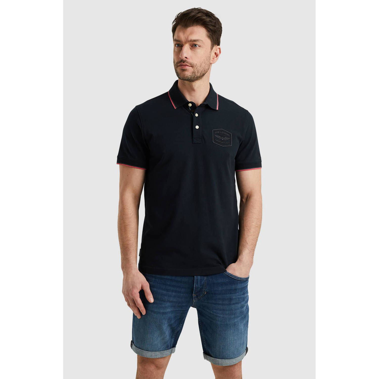 PME Legend regular fit polo met logo donkerblauw