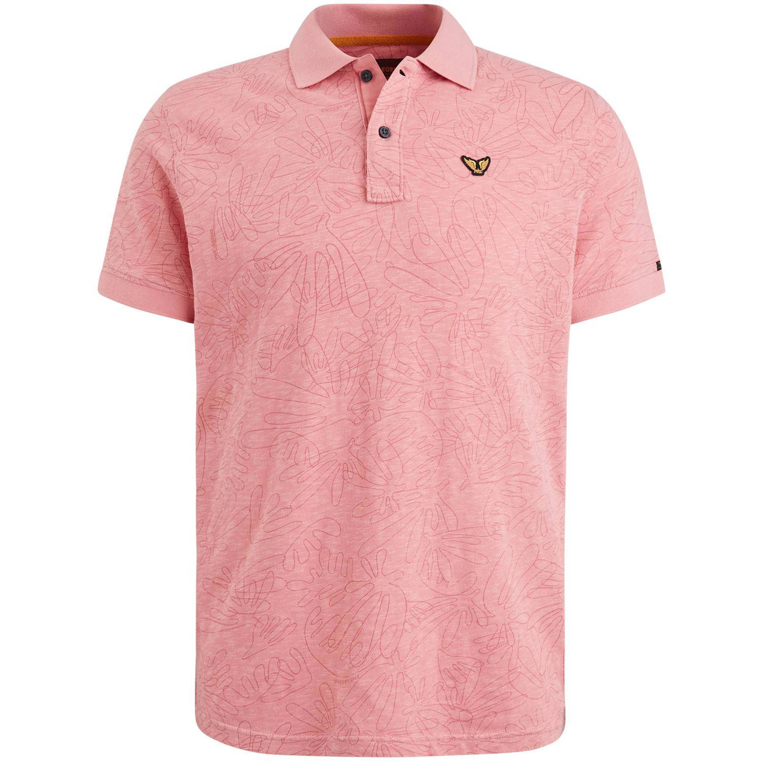 PME Legend Heren Polo Shirt Slub Jersey Print Pink Heren