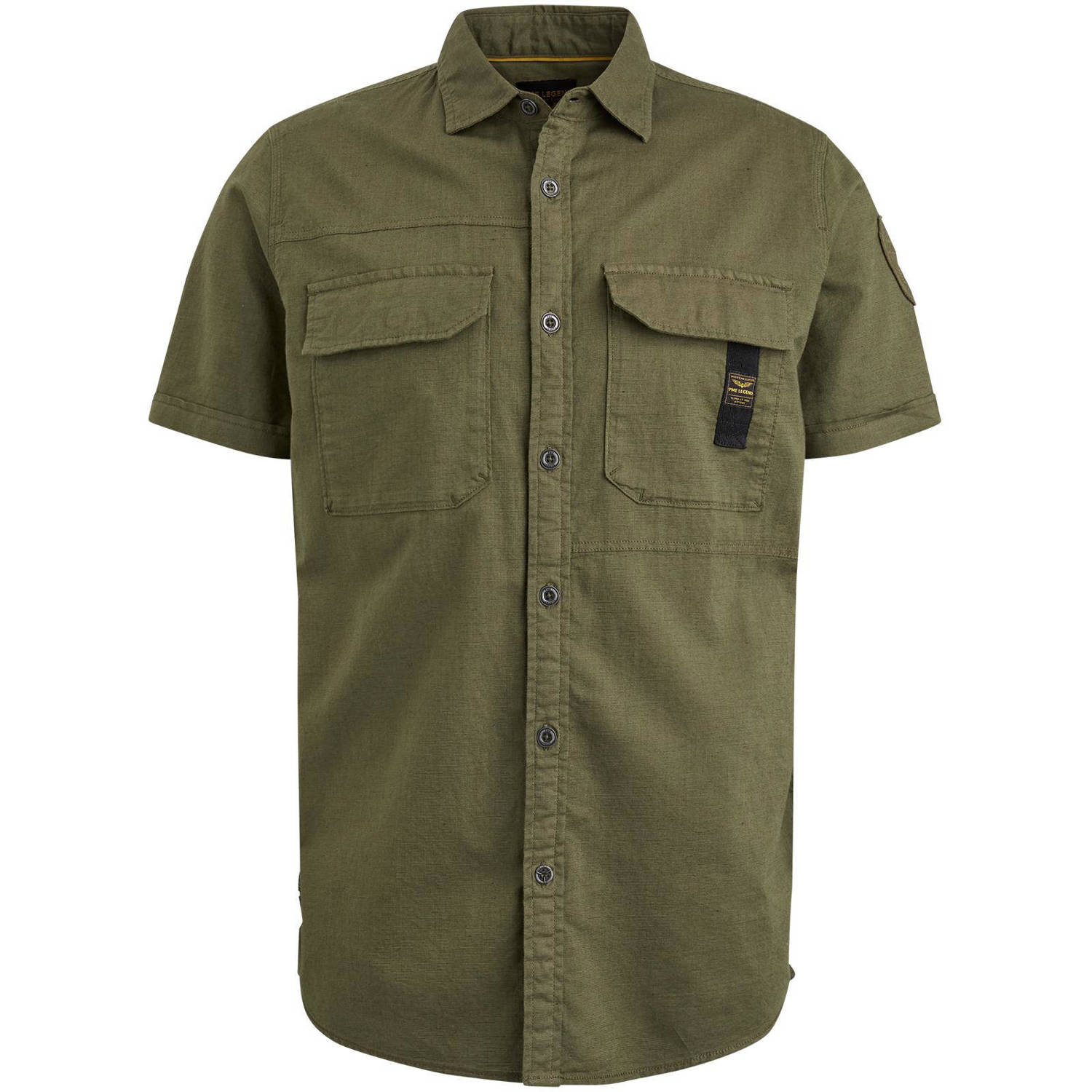 PME LEGEND Heren Overhemden Short Sleeve Shirt Ctn linen Groen