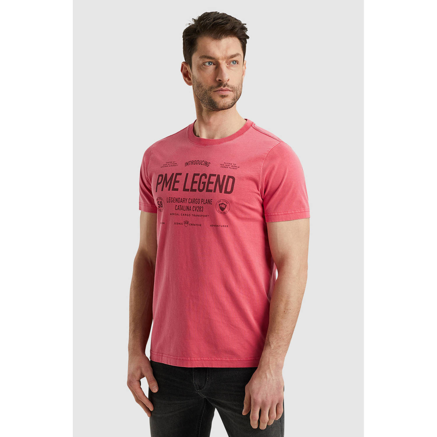 PME Legend Korte mouw ronde hals heren T-shirt Pink Heren