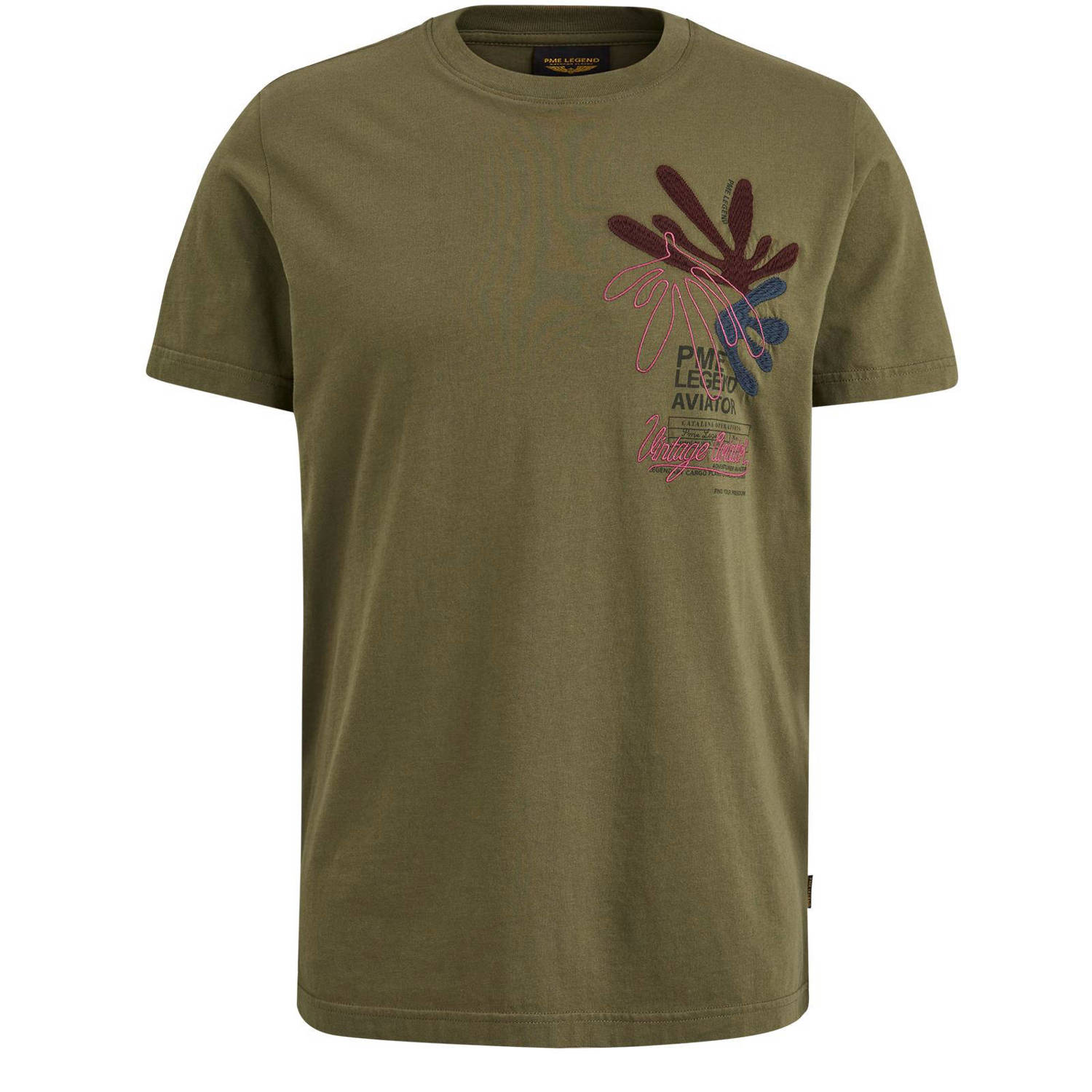 PME Legend T-shirt met printopdruk en borduursels olijfgroen