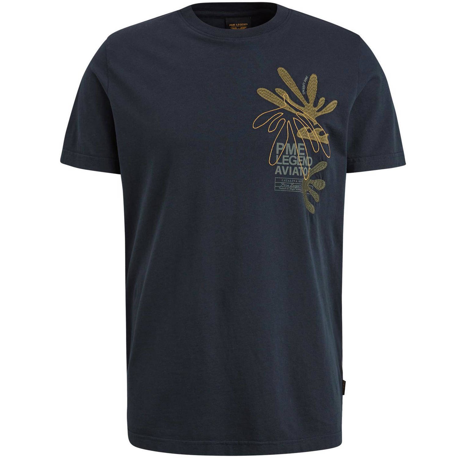 PME Legend T-shirt met printopdruk en borduursels donkerblauw