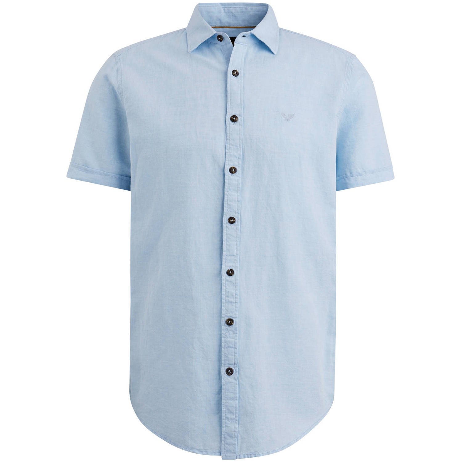 PME LEGEND Heren Overhemden Short Sleeve Shirt Ctn Linen 2tonen Owen Blauw