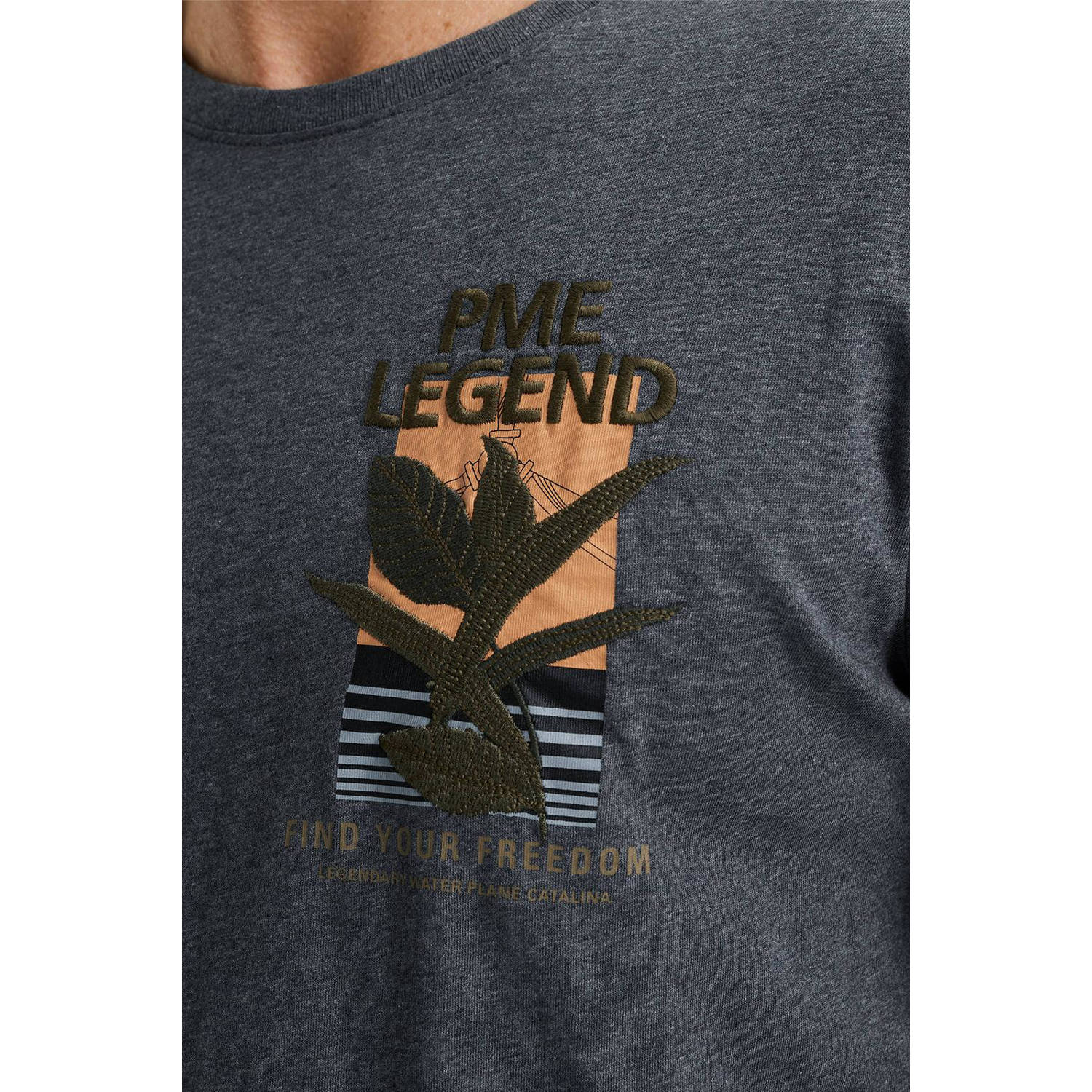 PME Legend T-shirt met printopdruk en borduursels grijs