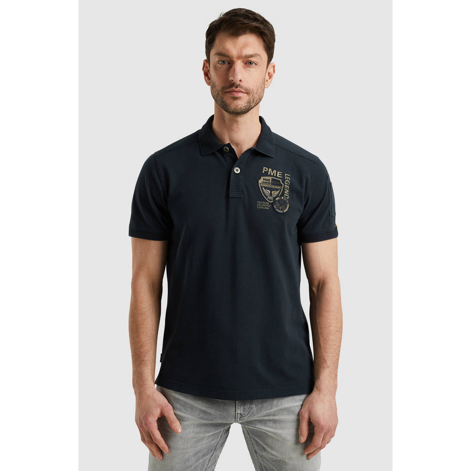 PME Legend polo met printopdruk donkerblauw