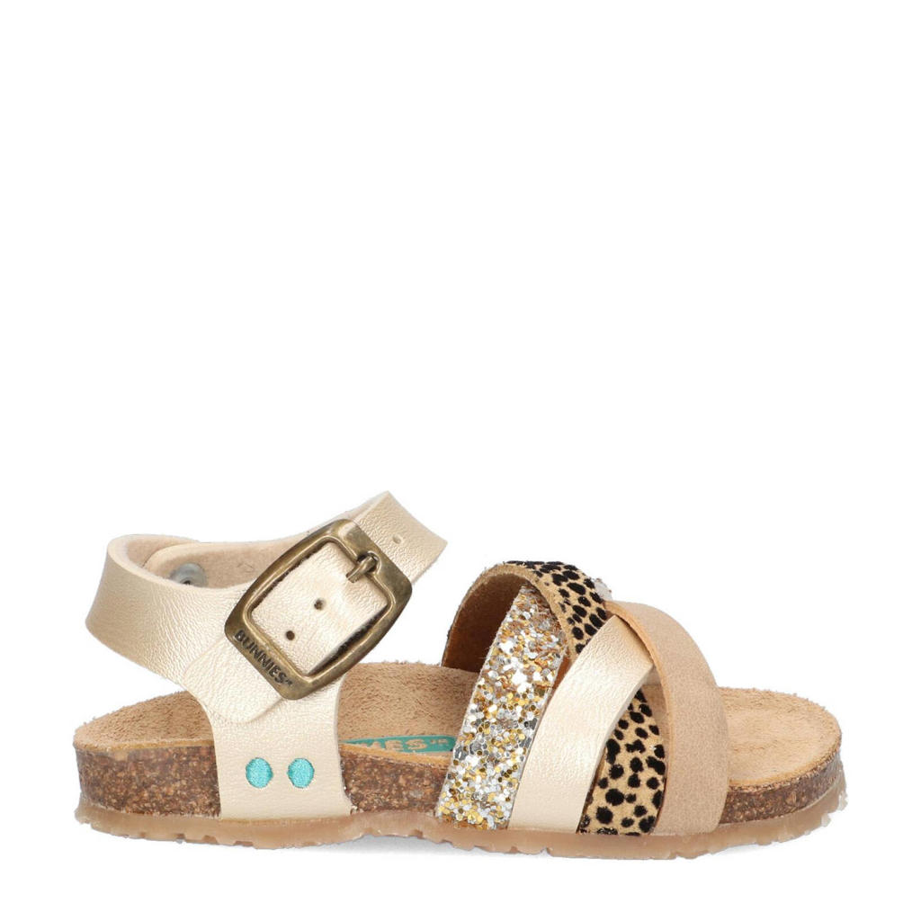 Champagne en gouden meisjes BunniesJR sandalen van leer met gesp