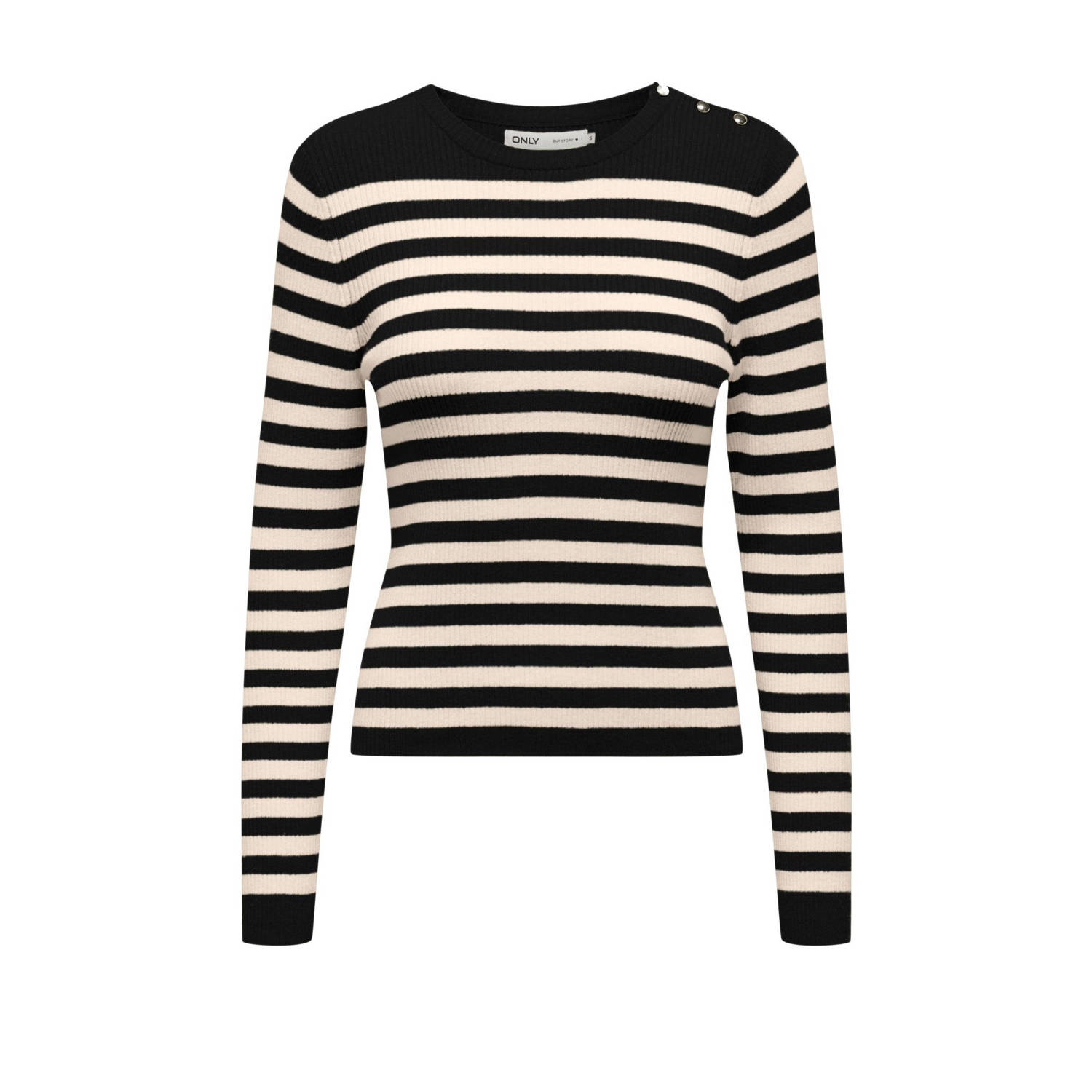 Only Trui met ronde hals ONLIBI LS STRIPE BUTTON O-NECK CC KNT