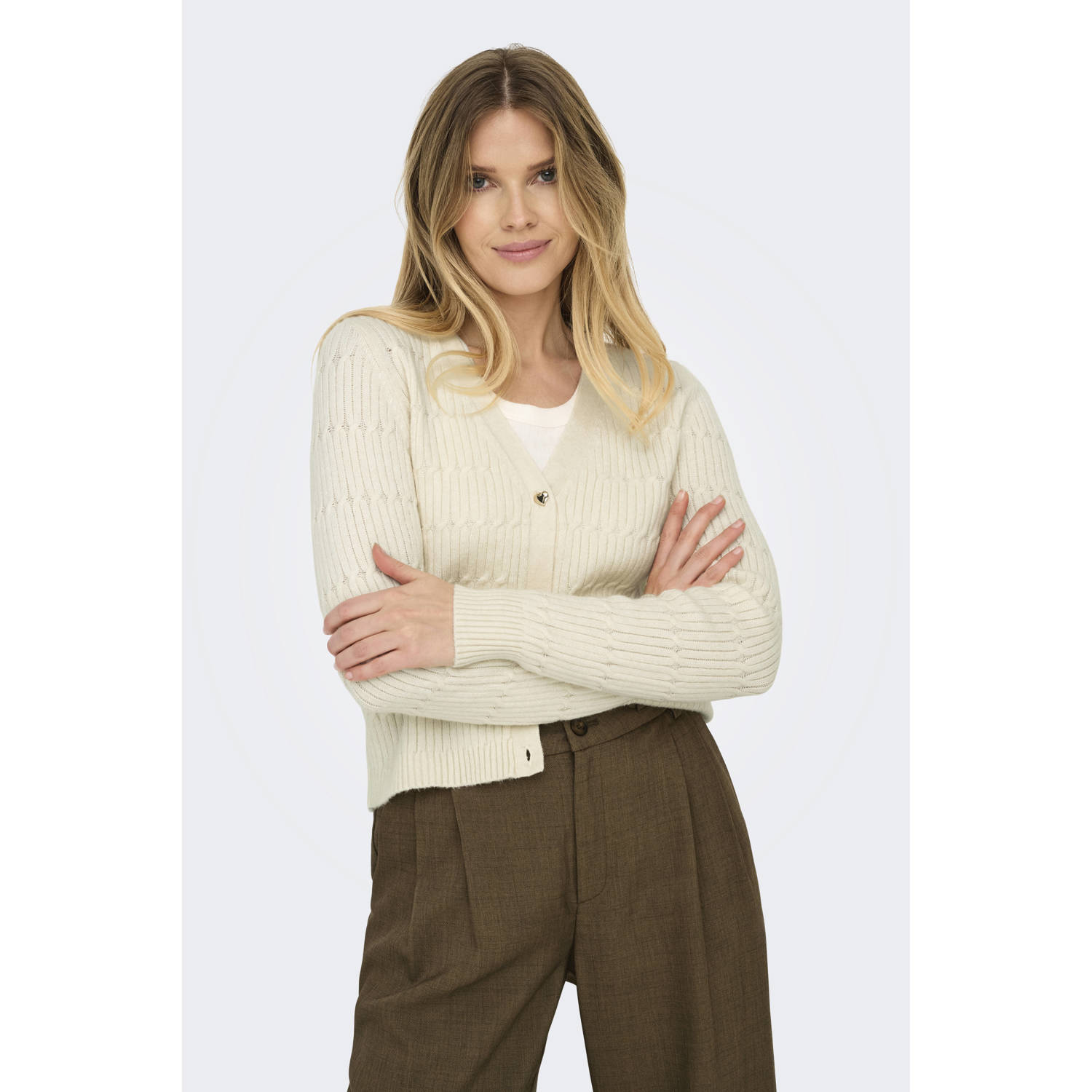 ONLY gebreid vest ONLKATIA met textuur crème
