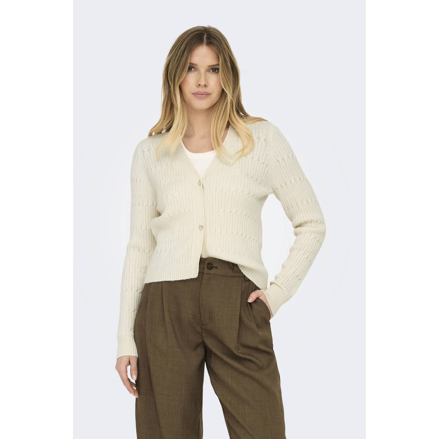 ONLY gebreid vest ONLKATIA met textuur crème