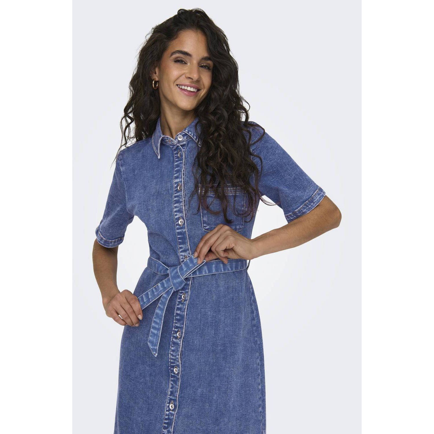 ONLY spijker blousejurk ONLLANA met ceintuur medium blue denim