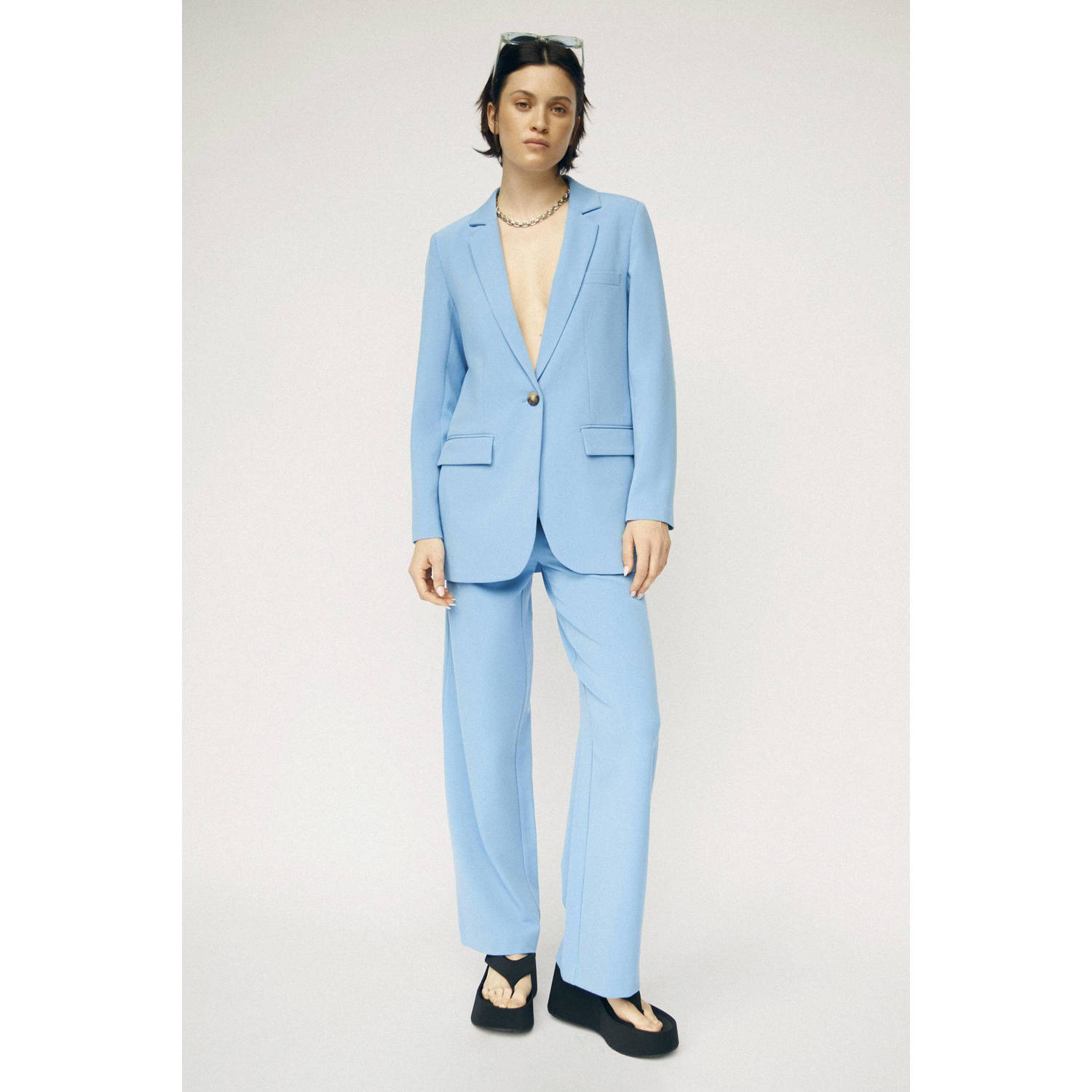 OBJECT rechtvallende blazer OBJSIGRID van polyester lichtblauw