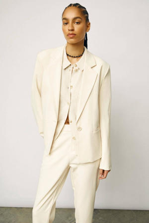 rechtvallende blazer OBJLISA van polyester crÃ¨me
