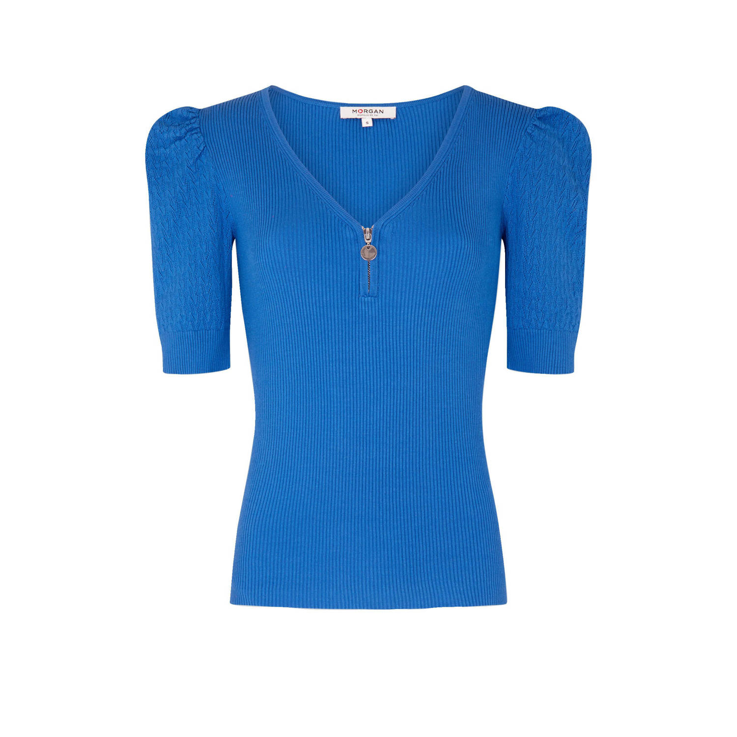 Morgan ribgebreide top blauw