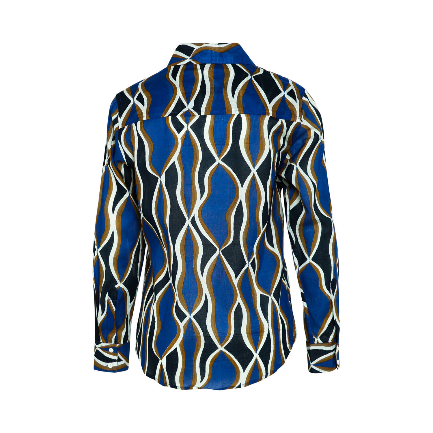 Cassis blouse met all over print blauw camel ecru