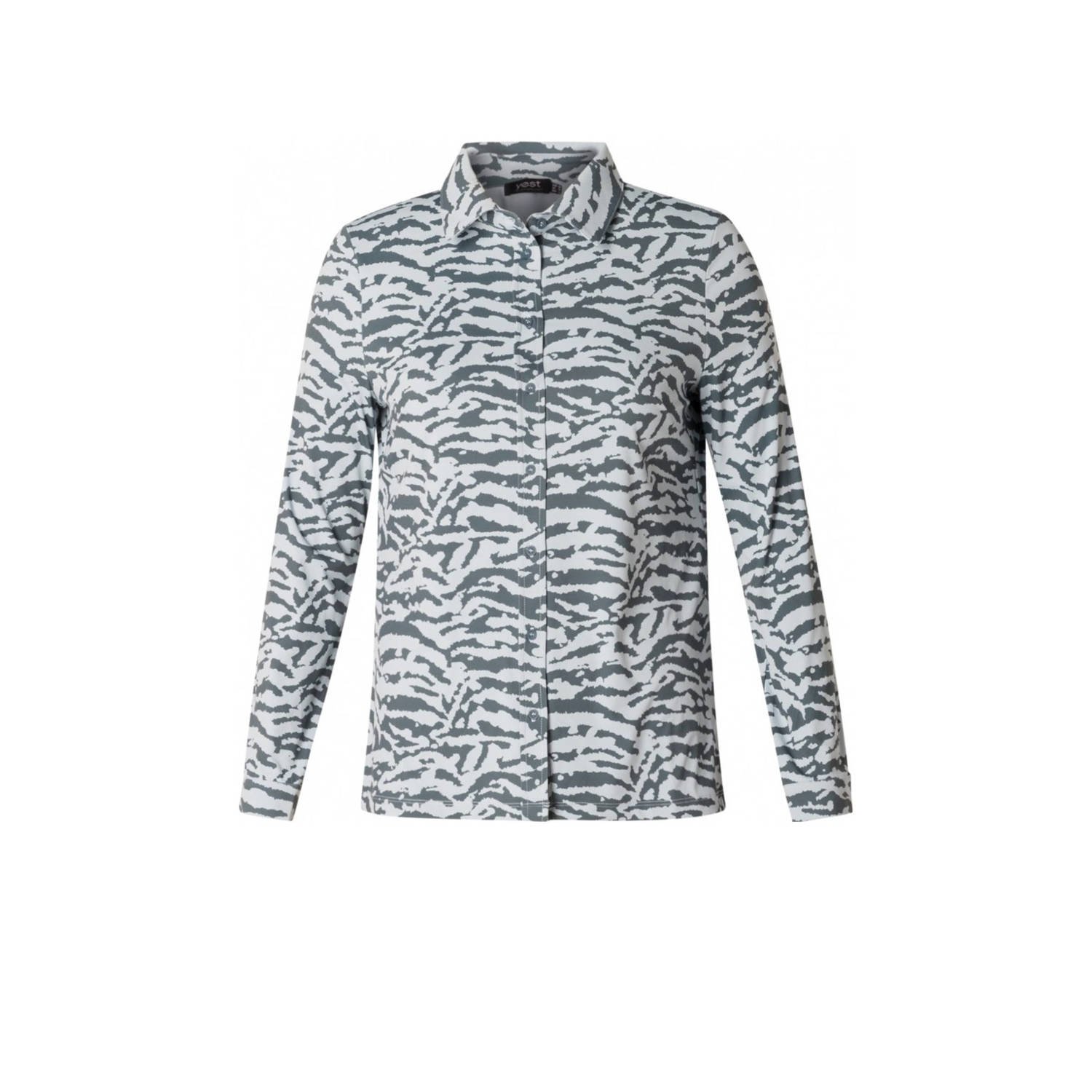 Yesta blouse van travelstof met zebraprint grijs