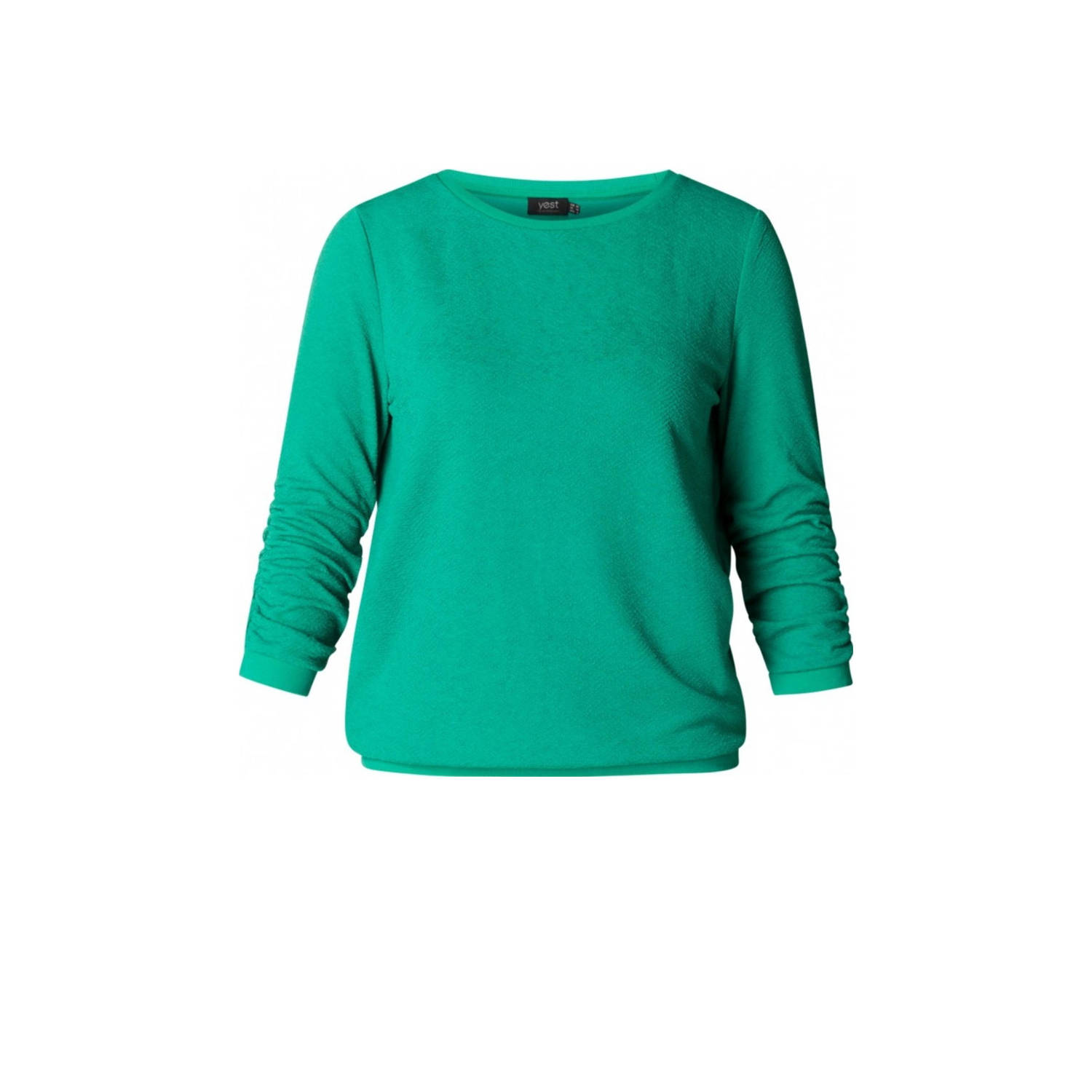 Yesta fijngebreide trui met textuur groen