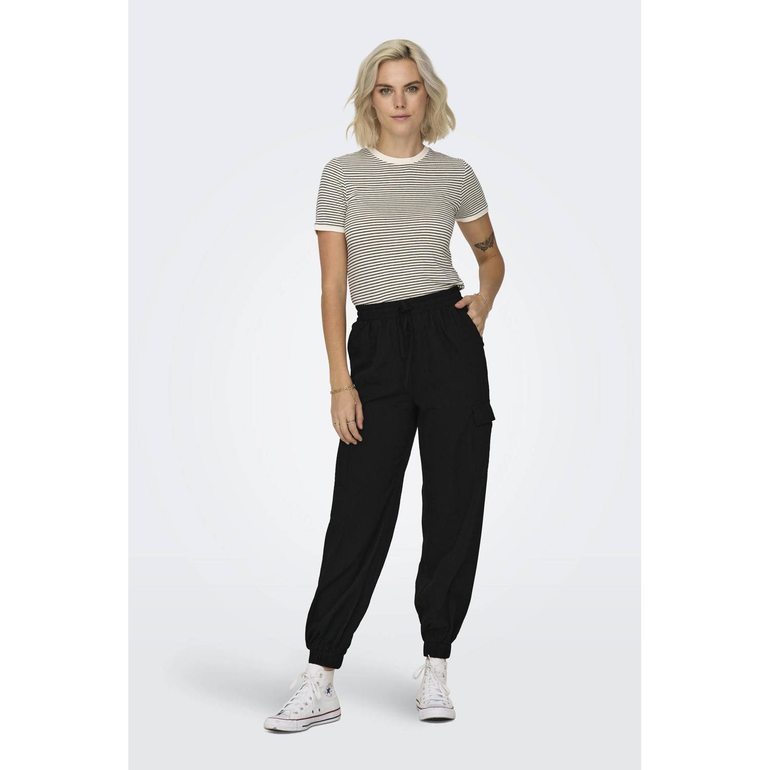ONLY high waist regular fit cargobroek ONLKATINKA zwart
