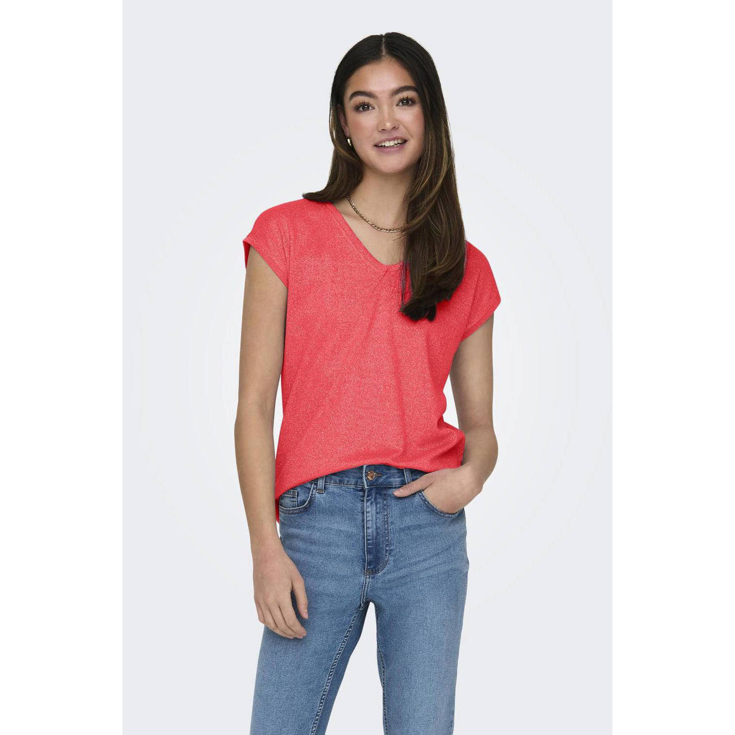 ONLY T-shirt ONLSILVERY rood