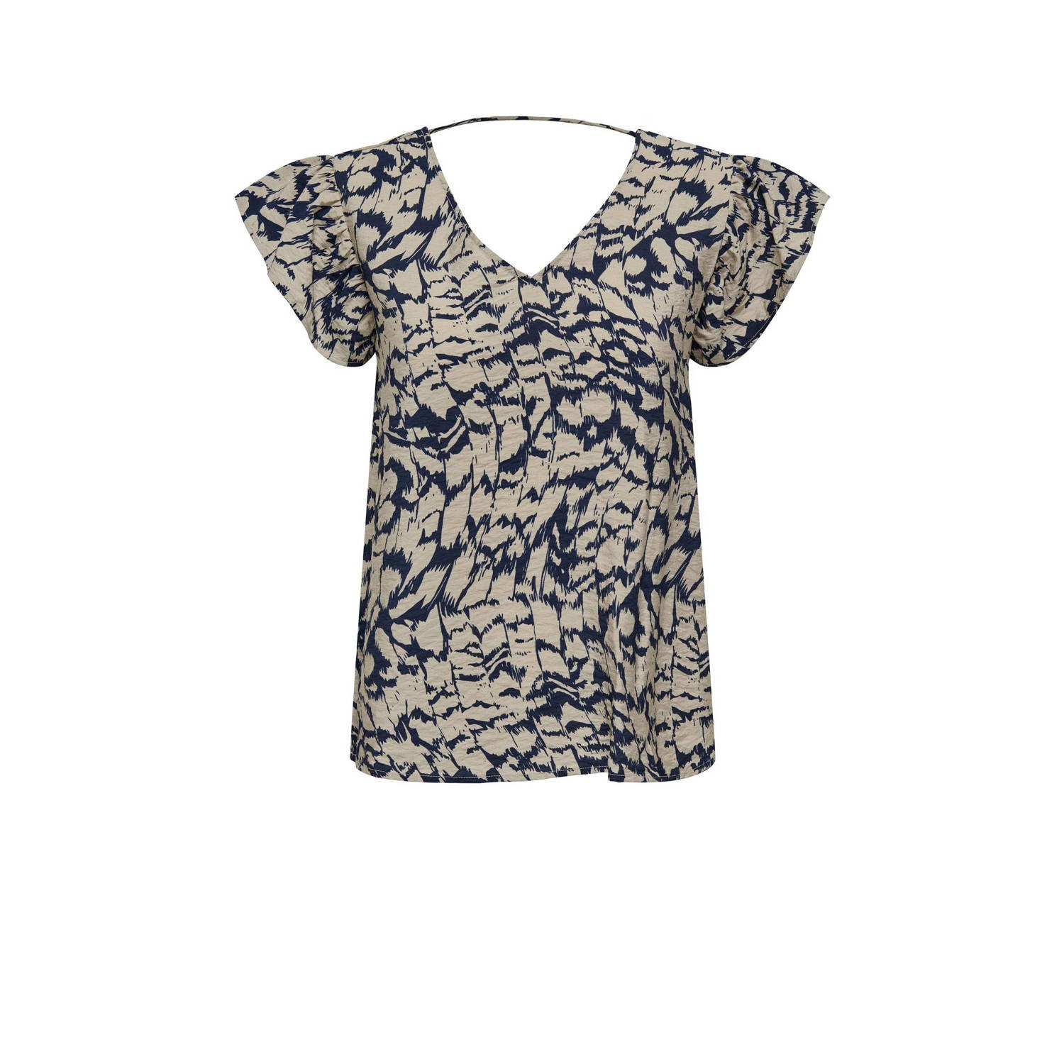 ONLY blousetop ONLCELINA met all over print met open rug donkerblauw bruin