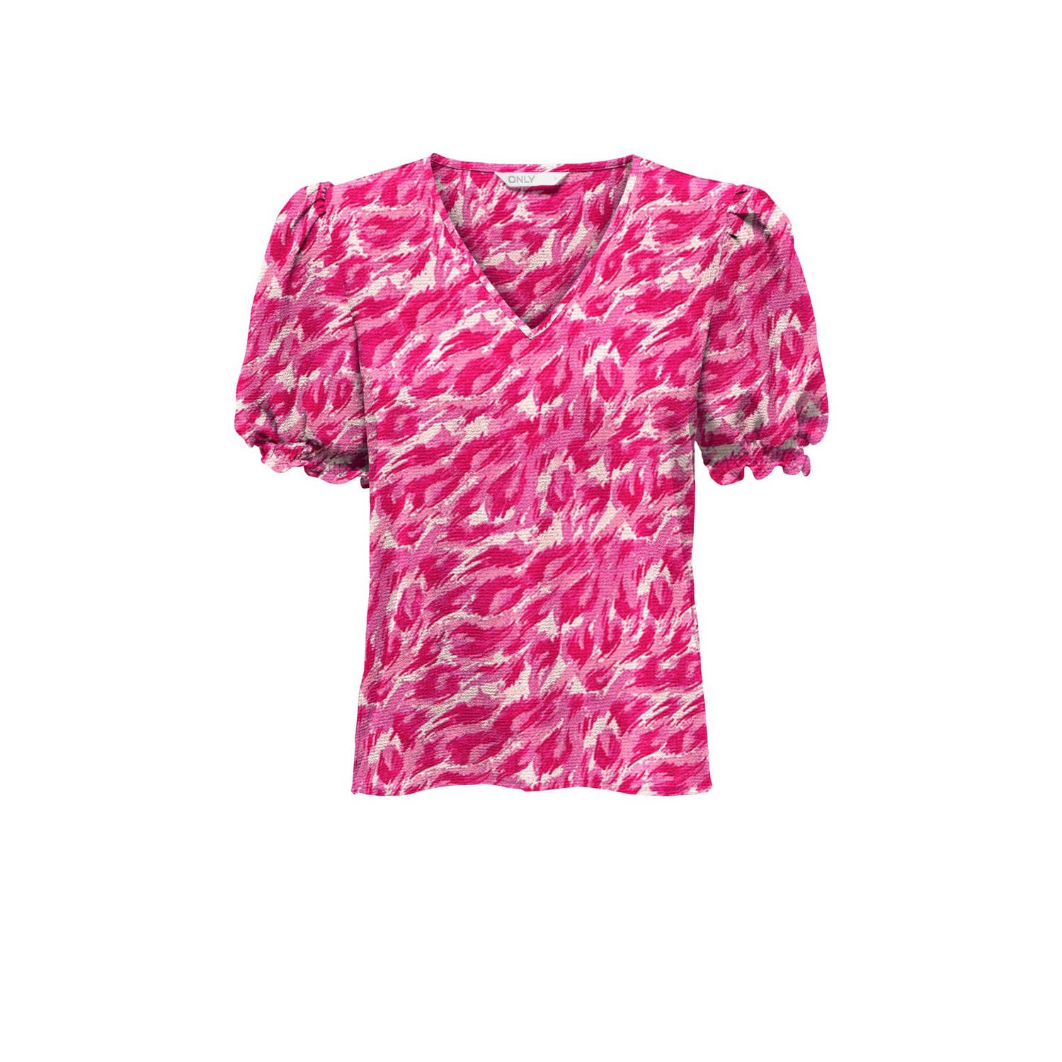 ONLY top ONLNOVA met all over print en ruches roze wit